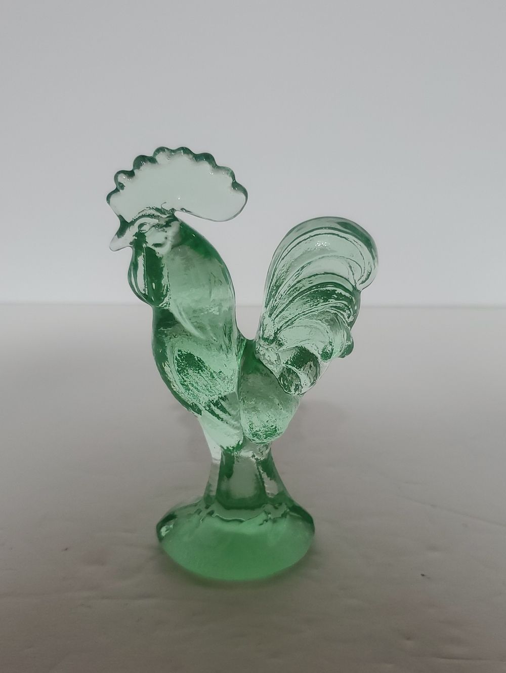 Green Glass Rooster Figurine - Decorative Home Art